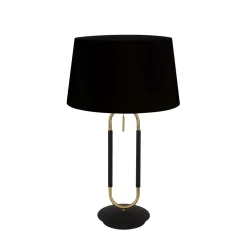 Schlafzimmer Lampen|Stofflampen*Searchlight Tischlampe Schwarz Messing E27 63 cm hoch Stoff Metall