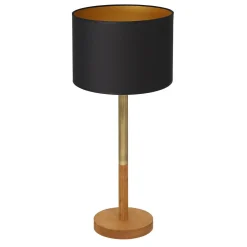 Tischlampen|Schlafzimmer Lampen*Luminex Tischlampe Schwarz Messing Gold Stoff Holz 56 cm E27