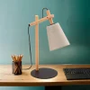 Schreibtischlampen|Lampen Aus Aller Welt*TK Lighting Tischlampe Skandinavisch Holz Leinen 46 cm E27