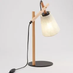 Schreibtischlampen|Lampen Aus Aller Welt*TK Lighting Tischlampe Skandinavisch Holz Leinen 46 cm E27