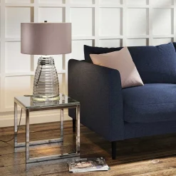 Schlafzimmer Lampen|Metall Lampen*Elstead Tischlampe Stoff Glas 64,3 cm beleuchteter Fuß mit LED GU10