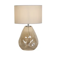 Wohnzimmerlampen|Glaslampen*Searchlight Tischlampe Stoff Glas blendarm 44,5 cm Champagner Weiß