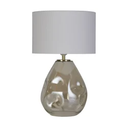 Wohnzimmerlampen|Glaslampen*Searchlight Tischlampe Stoff Glas blendarm 44,5 cm Champagner Weiß