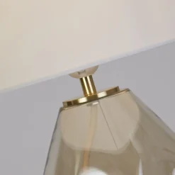 Wohnzimmerlampen|Glaslampen*Searchlight Tischlampe Stoff Glas blendarm 44,5 cm Champagner Weiß