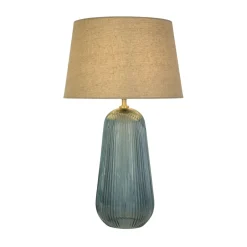 Wohnzimmerlampen|Glaslampen*Searchlight Tischlampe Stoff Glas E27 37 cm Blau Natur wohnlich