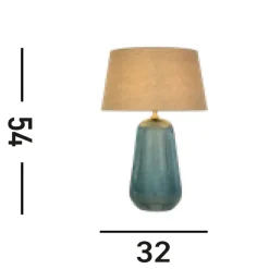 Wohnzimmerlampen|Glaslampen*Searchlight Tischlampe Stoff Glas E27 37 cm Blau Natur wohnlich