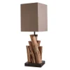 Invicta Interior Tischlampe Stoff Holz blendarm E14 45 cm in Natur Braun< Stofflampen|Holzlampen