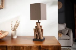 Invicta Interior Tischlampe Stoff Holz blendarm E14 45 cm in Natur Braun< Stofflampen|Holzlampen