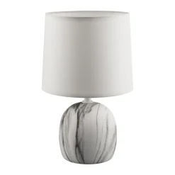 Tischlampen|Schlafzimmer Lampen*Strühm Tischlampe Stoff Keramik 25,5 cm hoch Grau Weiß E14 rund Modern Kabelschalter Nachttischlampe Schlafzimmer Tischleuchte Wohnzimmer