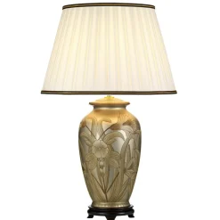 Elstead Tischlampe Stoff Keramik in Silber Creme 74 cm< Stofflampen|Keramiklampen