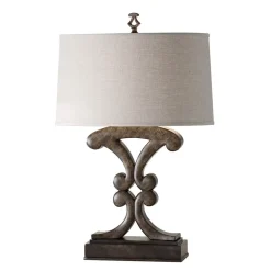 Tischlampen|Schlafzimmer Lampen*Elstead Tischlampe Stoff Metall 65 cm Schwarz antik Creme E27