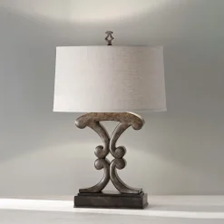 Tischlampen|Schlafzimmer Lampen*Elstead Tischlampe Stoff Metall 65 cm Schwarz antik Creme E27