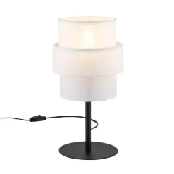 TK Lighting Tischlampe Stoff Metall 38 cm hoch Schwarz Weiß E27< Tischlampen|Schlafzimmer Lampen