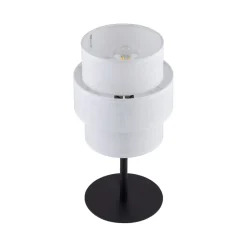 TK Lighting Tischlampe Stoff Metall 38 cm hoch Schwarz Weiß E27< Tischlampen|Schlafzimmer Lampen