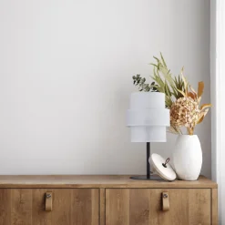 TK Lighting Tischlampe Stoff Metall 38 cm hoch Schwarz Weiß E27< Tischlampen|Schlafzimmer Lampen