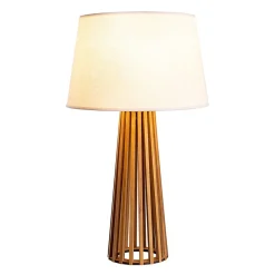 Elstead Tischlampe Stoff Teak Holz Furnier Stoff 66 cm E27< Wohnzimmerlampen|Schlafzimmer Lampen