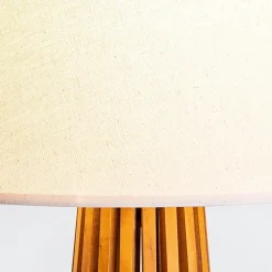 Elstead Tischlampe Stoff Teak Holz Furnier Stoff 66 cm E27< Wohnzimmerlampen|Schlafzimmer Lampen