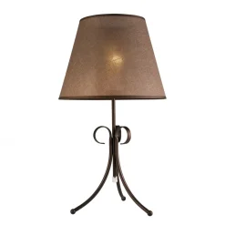 Lamkur Tischlampe Stoffschirm Braun Landhaus rund Lampe< Stofflampen|Lampe Landhausstil