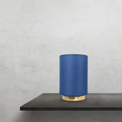 Tischlampen|Schlafzimmer Lampen*Giovanni Battista Tischlampe Stoffschirm H: 24 cm Blau Messing massiv E27