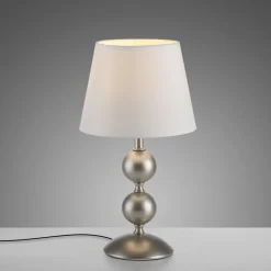 Just Light Tischlampe Stoffschirm Metall Creme Bronze 36 cm E27< Wohnzimmerlampen|Schlafzimmer Lampen