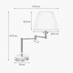 Tischlampen|Schlafzimmer Lampen*Giovanni Battista Tischlampe verstellbar 47,5 cm Messing Stoff E14