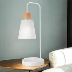 Schlafzimmer Lampen|Moderne Lampen*Lamkur Tischlampe Weiß 52 cm E27 Stoff Metall Skandinavisch
