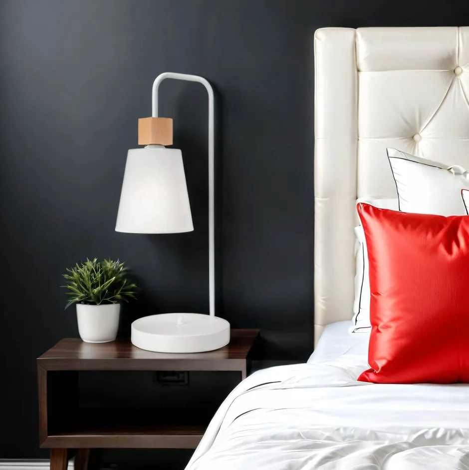 Schlafzimmer Lampen|Moderne Lampen*Lamkur Tischlampe Weiß 52 cm E27 Stoff Metall Skandinavisch