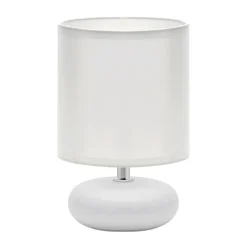 Strühm Tischlampe Weiß 20 cm klein Keramik Stoff E14< Tischlampen|Schlafzimmer Lampen