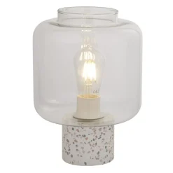 Searchlight Tischlampe Weiß 28 cm klein Glas Beton Terrazzo E27< Tischlampen|Jugendstil Lampen