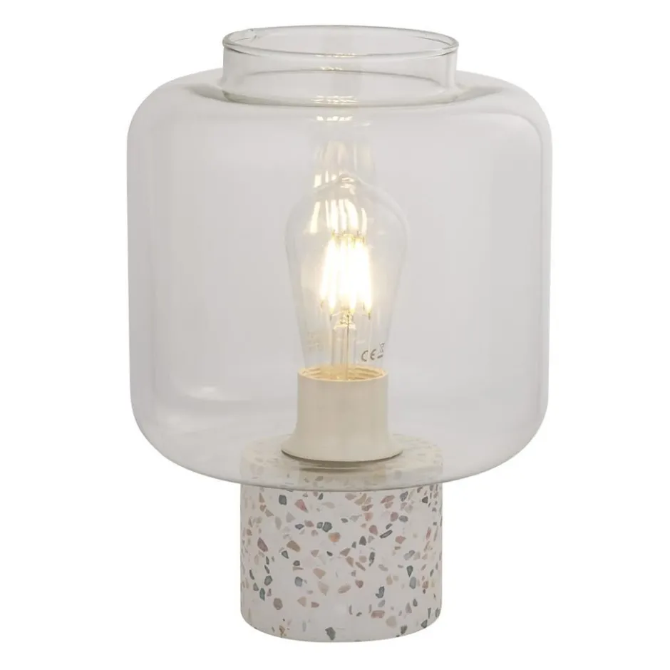 Searchlight Tischlampe Weiß 28 cm klein Glas Beton Terrazzo E27< Tischlampen|Jugendstil Lampen