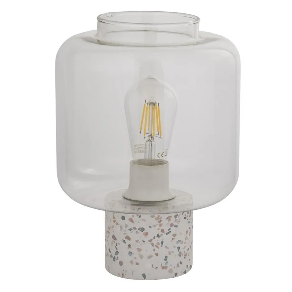 Searchlight Tischlampe Weiß 28 cm klein Glas Beton Terrazzo E27< Tischlampen|Jugendstil Lampen