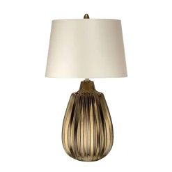 Elstead Tischlampe Weiß Bronze E27 55 cm Stoff Keramik< Wohnzimmerlampen|Stofflampen