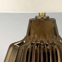Elstead Tischlampe Weiß Bronze E27 55 cm Stoff Keramik< Wohnzimmerlampen|Stofflampen