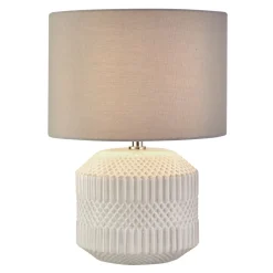 Searchlight Tischlampe Weiß Grau E14 37,5 cm Ø 27 cm Keramik Stoff< Wohnzimmerlampen|Schlafzimmer Lampen