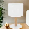 TK Lighting Tischlampe Weiß Holz SEYA Wohnzimmer Bett Lampe< Nachttischlampen|Stofflampen
