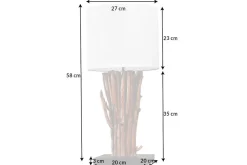 Invicta Interior Tischlampe Weiß Holz Stoff E27 H:58 cm gemütlich< Tischlampen|Schlafzimmer Lampen