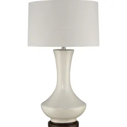 Wohnzimmerlampen|Stofflampen*Elstead Tischlampe Weiß Retro Metall Stoff 80 cm hoch E27