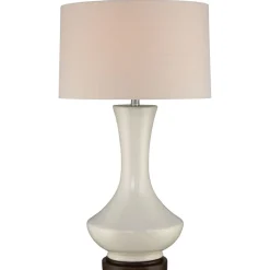 Wohnzimmerlampen|Stofflampen*Elstead Tischlampe Weiß Retro Metall Stoff 80 cm hoch E27