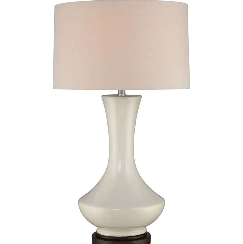 Wohnzimmerlampen|Stofflampen*Elstead Tischlampe Weiß Retro Metall Stoff 80 cm hoch E27