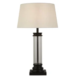 Wohnzimmerlampen|Schlafzimmer Lampen*Searchlight Tischleuchte 63 cm Schwarz Weiß E27 Stoff Glas