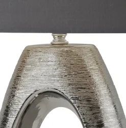 Stofflampen|Schlafzimmer Lampen*Searchlight Tischleuchte Chrom Grau E27 61 cm Stoff Keramik Modern
