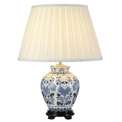 Elstead Tischleuchte Creme Blau Weiß E27 50 cm Stoff Keramik< Tischlampen|Schlafzimmer Lampen