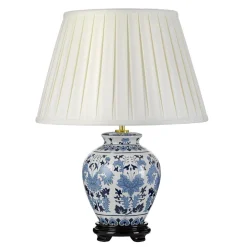 Elstead Tischleuchte Creme Blau Weiß E27 50 cm Stoff Keramik< Tischlampen|Schlafzimmer Lampen