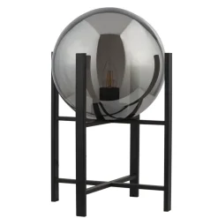 Glaslampen|Retro Lampen*Searchlight Tischleuchte E27 43 cm Schwarz Rauchgrau Glas Metall