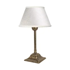 Giovanni Battista Tischleuchte E14 Messing Stoff 29 cm in Bronze Antik Weiß< Tischlampen|Schlafzimmer Lampen