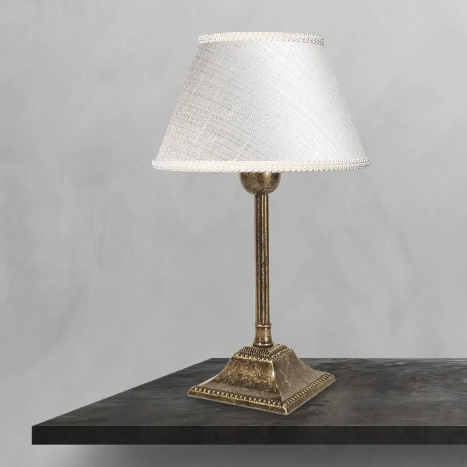 Giovanni Battista Tischleuchte E14 Messing Stoff 29 cm in Bronze Antik Weiß< Tischlampen|Schlafzimmer Lampen