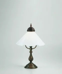 Berliner Messingleuchten Tischleuchte Floral Echt-Messing Antik Glas E27 39 cm< Wohnzimmerlampen|Metall Lampen