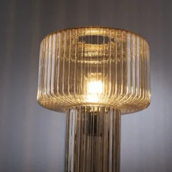 Wohnzimmerlampen|Schlafzimmer Lampen*Paul Neuhaus Tischleuchte Glas in Bernstein E27 35 cm Pilz Retro