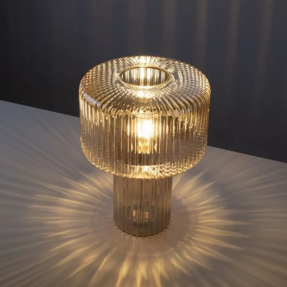 Wohnzimmerlampen|Schlafzimmer Lampen*Paul Neuhaus Tischleuchte Glas in Bernstein E27 35 cm Pilz Retro