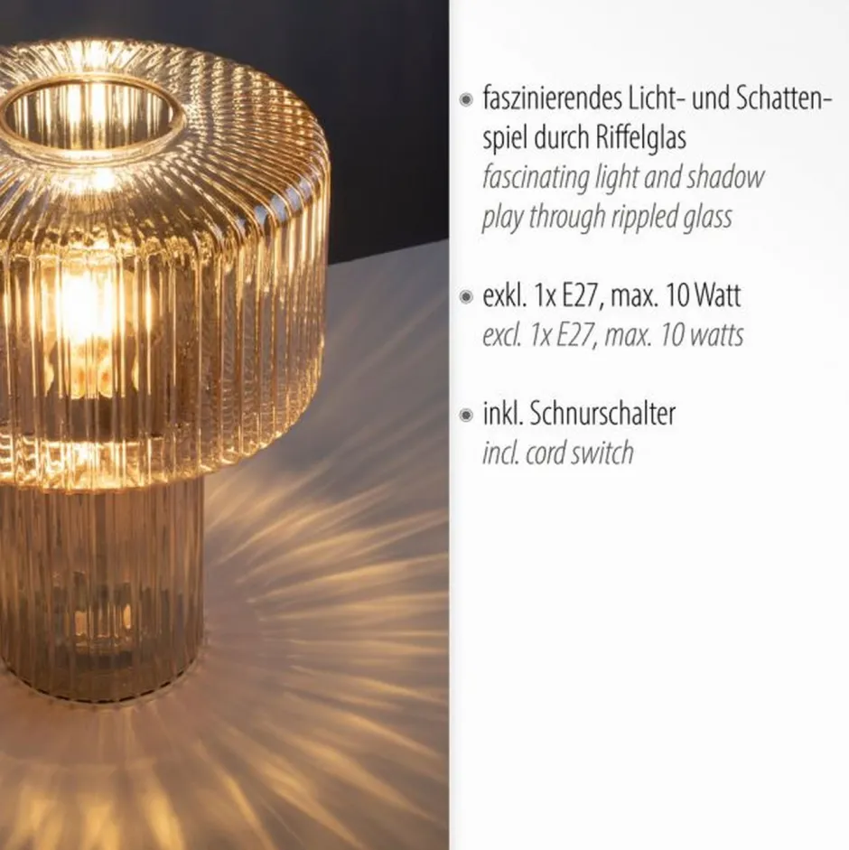 Wohnzimmerlampen|Schlafzimmer Lampen*Paul Neuhaus Tischleuchte Glas in Bernstein E27 35 cm Pilz Retro